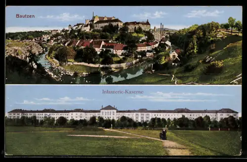 AK Bautzen, Stadtansicht, Infanterie-Kaserne