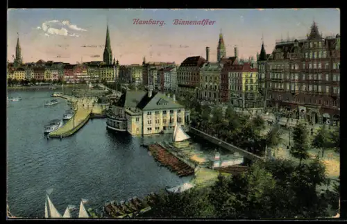 AK Hamburg, Binnenalster mit Stadtpanorama