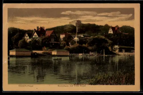 AK Essen-Hügel, Bootshaus, Villa Hügel