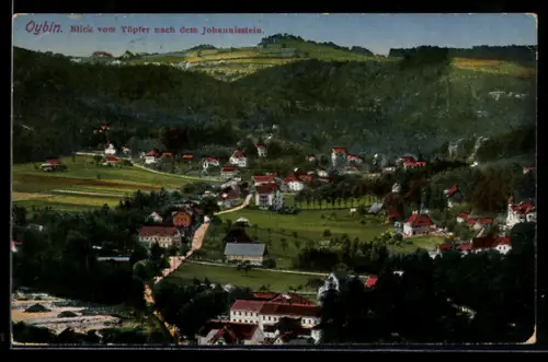 AK Oybin, Blick vom Töpfer nach dem Johannisstein