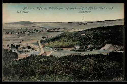 AK Niederneukirch /Sächs. Oberlausitz, Blick vom Valtenberg, Valtenhäuser, Elisabethstift
