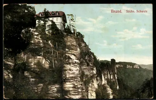 AK Brand /Sächs. Schweiz, Felsplateau mit Aussichtshaus