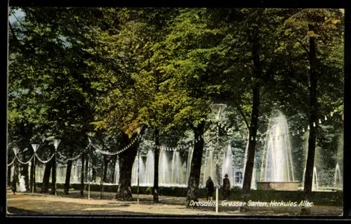 AK Dresden, Grosser Garten, Herkules Allee, Springbrunnen