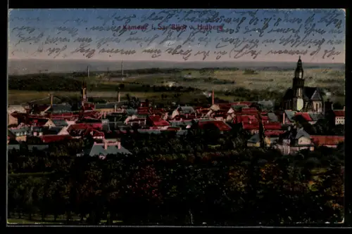 AK Kamenz i. Sa., Blick vom Hutberg auf Ort und Kirche