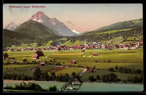 AK Mittenwald, Blick auf Ort und Wetterstein