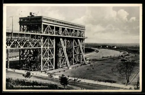 AK Niederfinow, Schiffshebewerk aus der Vogelschau