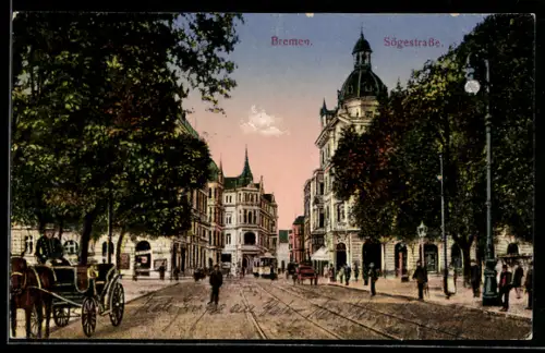 AK Bremen, Sögestrasse mit Strassenbahn