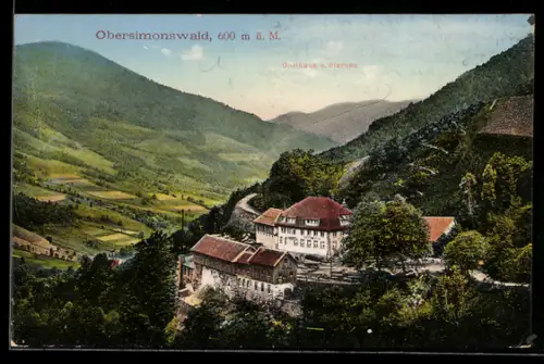 AK Obersimonswald, Gasthaus z. Sternen aus der Vogelschau, Landschaft