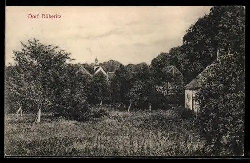 AK Döberitz, Dorfansicht mit Kirche und Gehöften