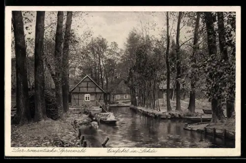 AK Lehde /Spreewald, Kahn-Einfahrt in Lehde