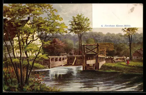 Künstler-AK Neu Zauche, Forsthaus Kanno-Mühle