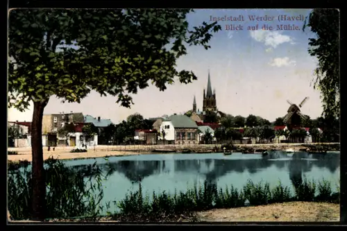 AK Werder /Havel, Blick auf die Mühle, Ortspanorama