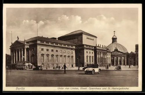 AK Berlin, Unter den Linden, Staatsoper, St. Hedwigskirche