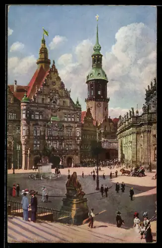 Künstler-AK Dresden, Georgentor und Schlossturm
