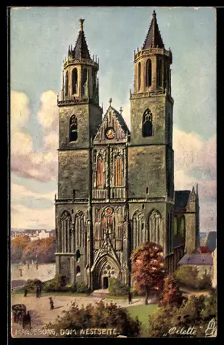 Künstler-AK Magdeburg, Dom, Westseite