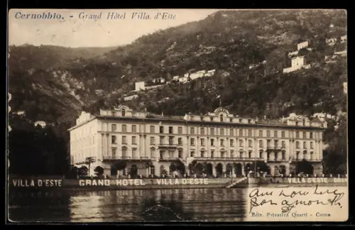 AK Cernobbio, Grand Hôtel Villa d`Este sul lago di Como con colline sullo sfondo