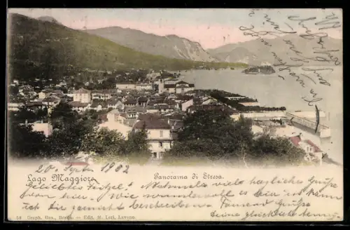 AK Stresa /Lago Maggiore, Panorama con vista sul lago e montagne sullo sfondo