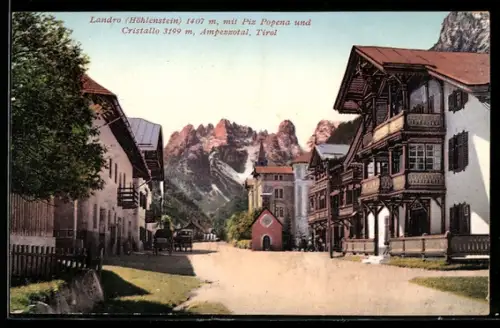 AK Landro /Höhlenstein, Vista del paese con Piz Popena e Cristallo sullo sfondo