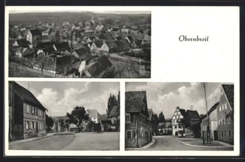 AK Obernbreit, Ortsansicht aus der Vogelschau, Strassenpartie mit Wohnhäusern