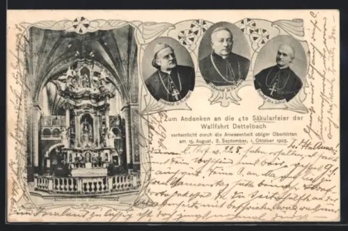 AK Dettelbach, 4. Säkularfeier der Wallfahrt Dettelbach, Gnadenaltar in der Wallfahrtskirche, Bischof Dr. v. Schlor
