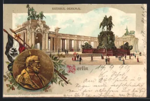 Lithographie Berlin, National-Denkmal Kaiser Wilhelm I.