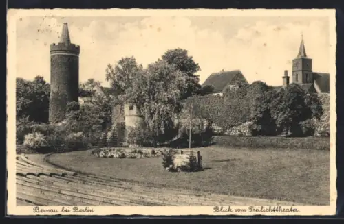 AK Bernau bei Berlin, Blick vom Freilichttheater auf die Kirche