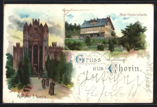 Lithographie Chorin, Partie am Kloser, Neue Klosterschänke