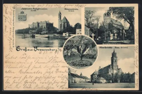 AK Brandenburg, das alte Gerichtshaus, die Nicolaikirche, die Johanneskirche