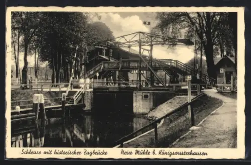 AK Neue Mühle, Blick auf Schleuse mit historischer Zugbrüke