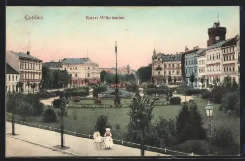 AK Cottbus, Kaiser Wilhelmplatz mit Anlagen