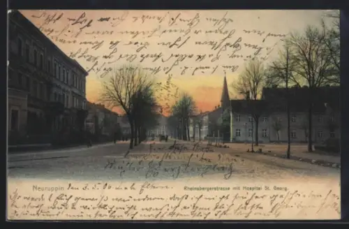 AK Neuruppin, Rheinsbergerstrasse mit Hospital St. Georg