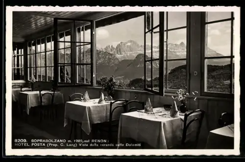 AK Soprabolzano sul Renon, Hotel Posta, Vista dalla veranda sulle Dolomiti
