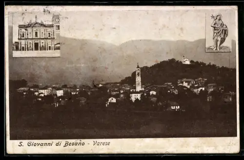 AK Besano, San Giovanni di Besano, Veduta panoramica con chiesa e campanile sullo sfondo collinare