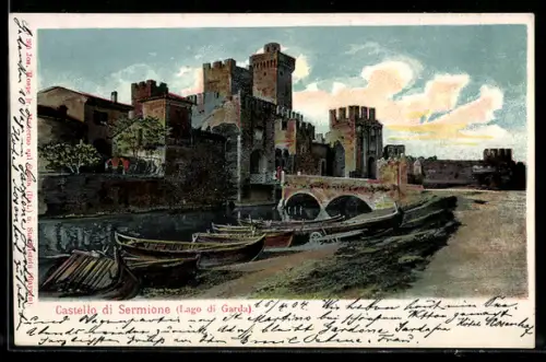 AK Sirmione /Lago di Garda, Castello di Sirmione con barche nel fossato
