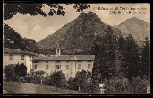 AK S. Dalmazzo di Tenda /Valle Roia, Il Convento con sfondo montuoso e alberi circostanti