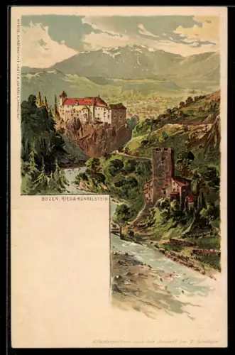 Lithographie Bozen, Ried & Runkelstein