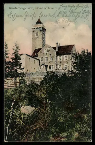 AK Demitz-Thumitz, Blick zum Klosterberg-Turm
