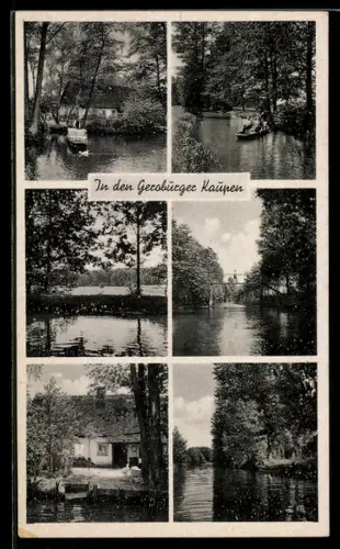 AK Geroburg, Geroburger Kaupen, Flusslandschaft mit Booten, Häuser am Wasser