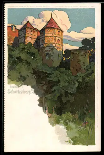 Lithographie Scharfenberg a. E., Schloss Scharfenberg