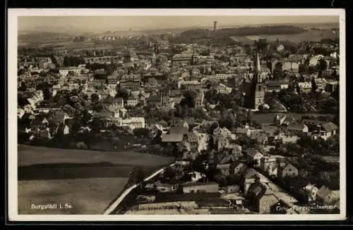 AK Burgstädt i. Sa., Ortsansicht vom Flugzeug aus