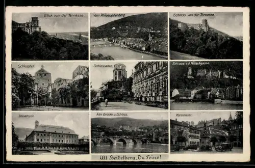 AK Heidelberg, Schloss, Alte Brücke, Universität, Hirschgasse, Philosophenberg, Kornmarkt