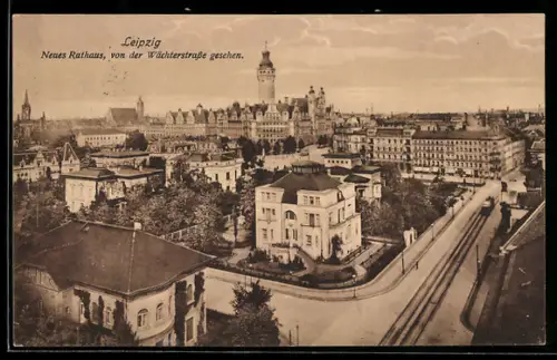 AK Leipzig, Neues Rathaus von der Wächterstrasse gesehen