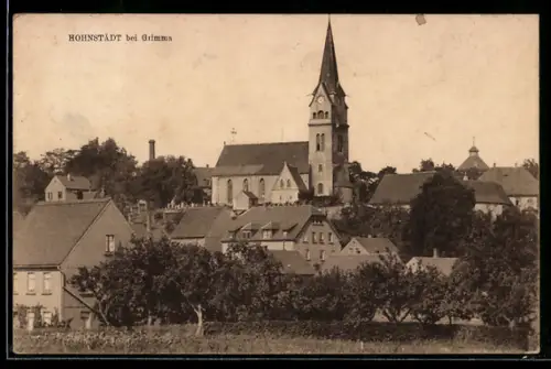 AK Hohnstädt bei Grimma, Ortsansicht mit Kirche