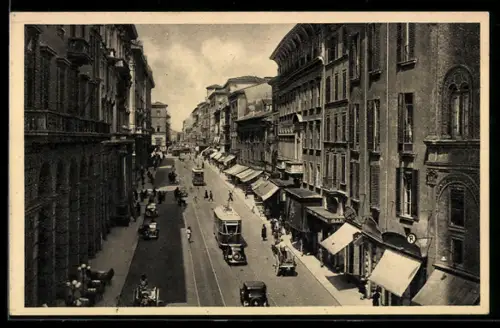 AK Bologna, Via Rizzoli, Strassenbahn
