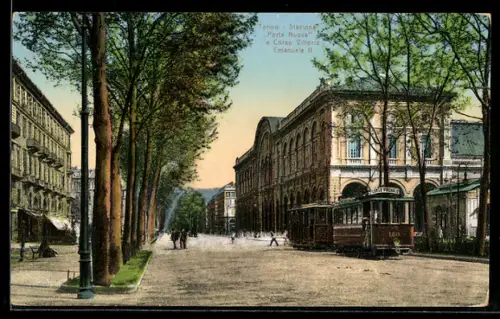 AK Torino, Stazione Porta Nuova e Corso Vittorio Emanuele II., Tramway, Strassenbahn