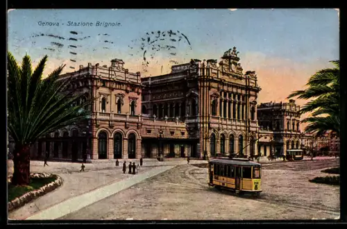 AK Genova, Stazione Brignole, Bahnhof, Strassenbahn