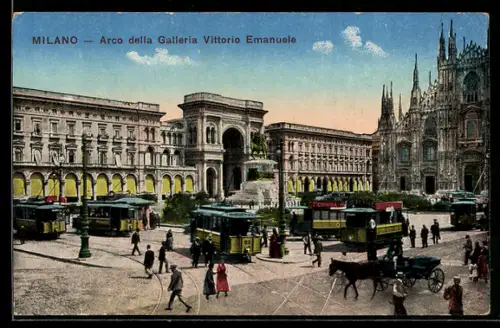 AK Milano, Arco della Galleria Vittorio Emanuele, Strassenbahn