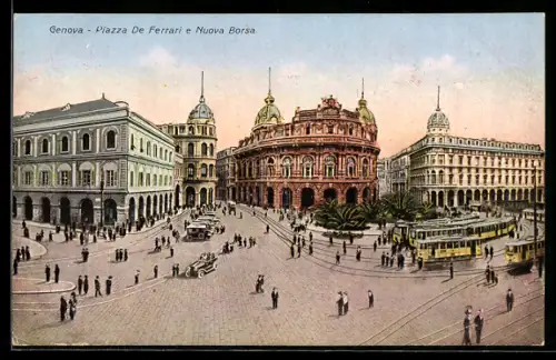 AK Genova, Piazza De Ferrar e Nuova Borsa, Strassenbahnen