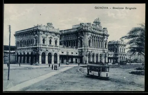 AK Genova, Stazione Brignole, Strassenbahn vor dem Bahnhof