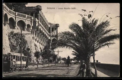 AK Genova, Strassenbahn auf dem Corso Aurelio Saffi